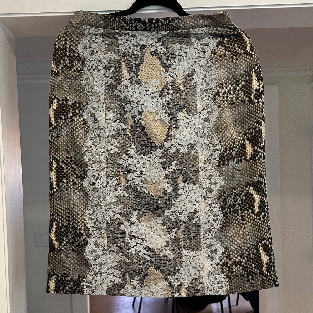 ERDEM Ari snake printed pencil skirt w/ blue lace panel, silk lining - US 8 - Picture 5 of 15